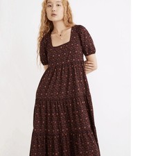 MADEWELL 2 Aidy Square-Neck Tiered Midi Dress Orchard Floral Peasant Cottagecore