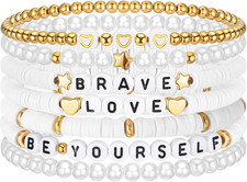 7 Pcs Friendship Bracelets for Women Teen Girls Preppy Clay Bead Heishi Surfer B
