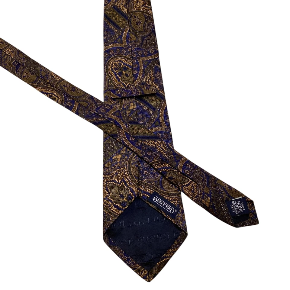 Corbata XL de seda para hombre LANDS' END diseñador EE. UU. azul geométrico/verde/naranja usada en excelente estado Foto 3 de 3
