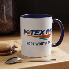 M-Tex Oil Fort Worth Tx Logo Mug Landman Accent Coffee Mug Billy Bob  15oz