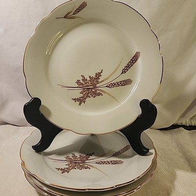 Kahla Porcelain Dessert Plates Set of 4 Gold Wheat Pattern 7.5in. East Germany