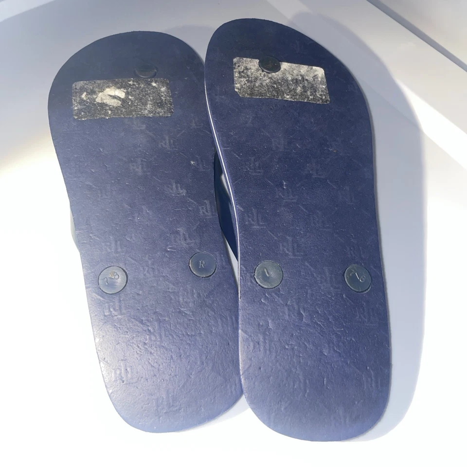 Chanclas Ralph Lauren para mujer 7/8 azul marino blanco lunares preppy Foto 4 de 4