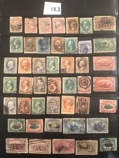 Early classic US stamps: Columbians, Bank Notes, Postmarks. Some flaws (Lot 123)