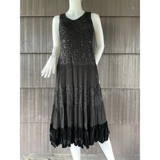 Reba Sequins Tiered Lace Velvet Cocktail Evening Party Romantic Midi Dress Sz 4