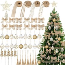 70 Pcs Rustic Burlap Christmas Tree Decorations Set Farmhouse Boho Xmas Ball ...