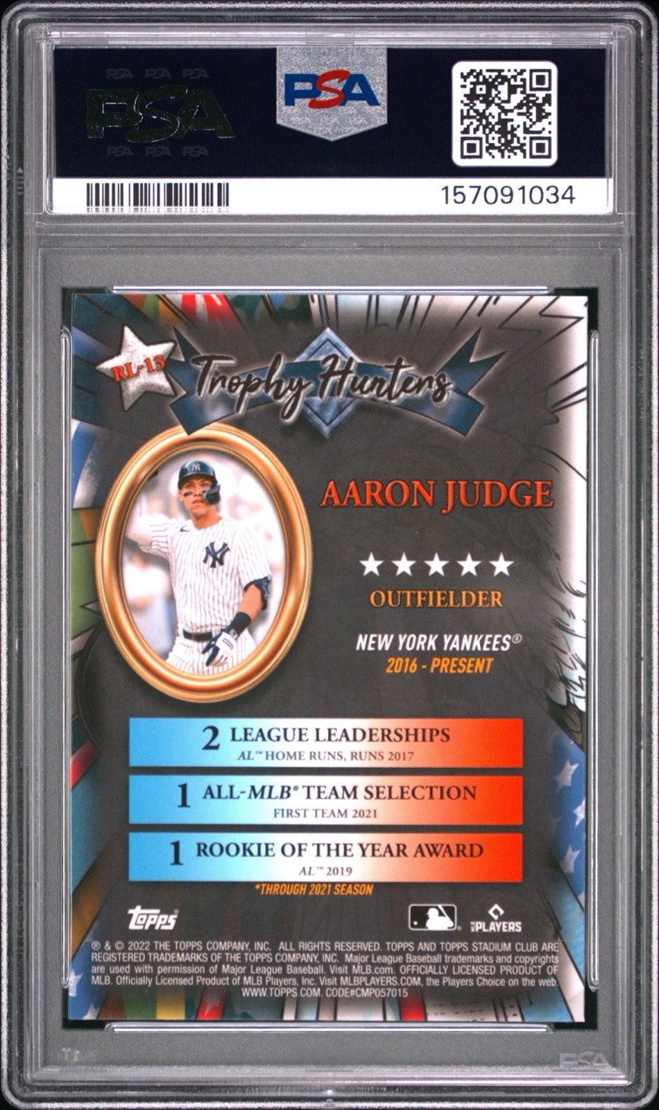 2022 TOPPS STADIUM CLUB CHROME TROPHY HUNTERS RL13 AARON JUDGE PSA 10 GEM MT view 6