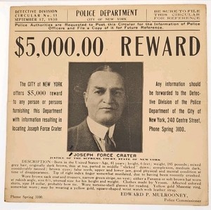1930 ORIGINAL $5000 REWARD For Location JOSEPH FORCE CRATER NYC PD Circular 11