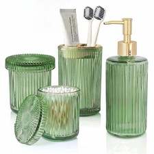 NewHensoar Green Bathroom Accessories Set 4 Pcs, Glass