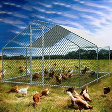 Large Metal Chicken Coop Walk-In Chicken Run 13.1x9.8x6.56 Poultry Dome Roof US