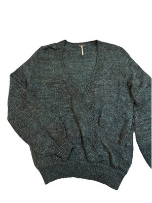 Free People Karina Faux Wrap Sweater Oversized   Teal Blue Wool Alpaca Mohair Sm