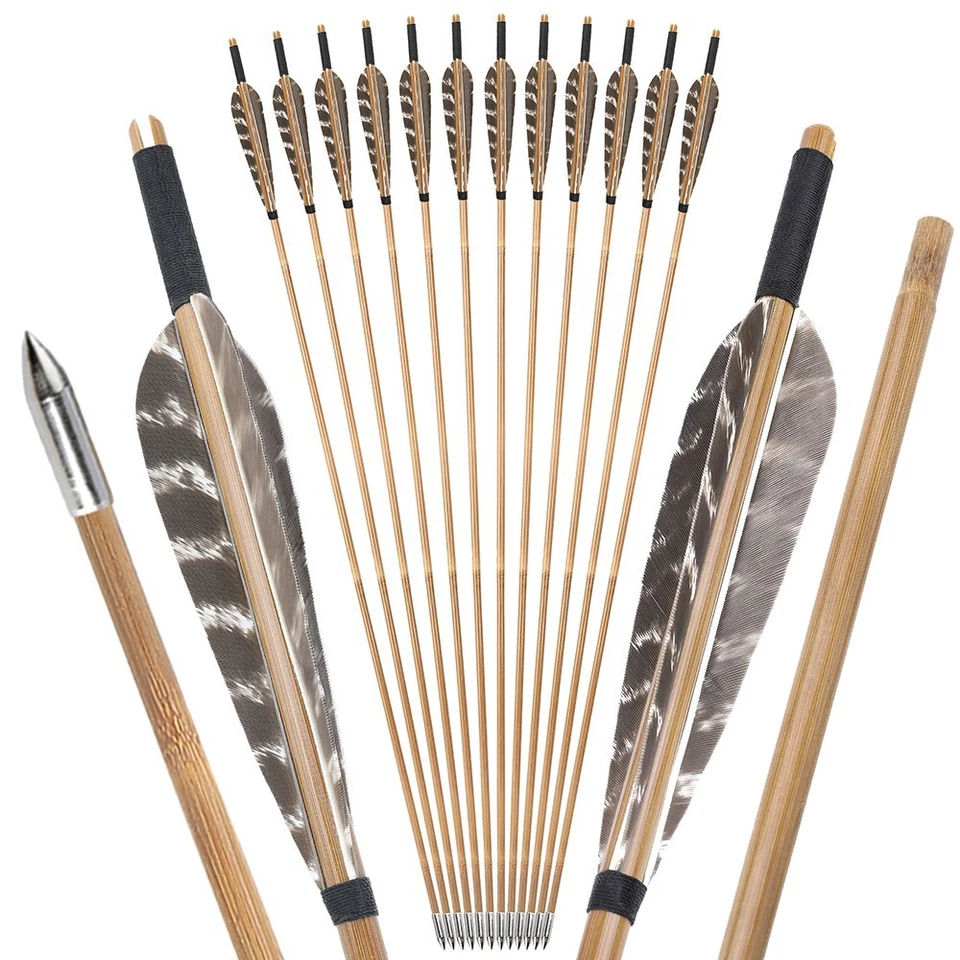 33" Bamboo Arrows 5" Feather Traditional Longbow Recurve Bow Archery Hunting DIY - Image 4 of 4