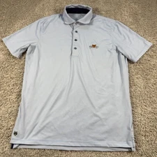 Greyson Mens Medium Blue White Strip Golf Polo Shirt Performance