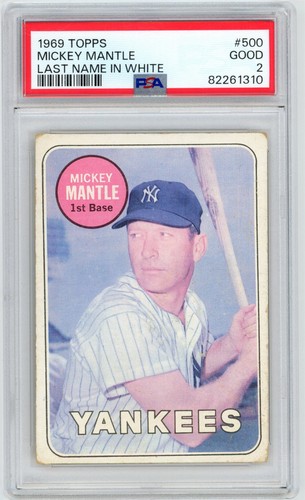 1969 Topps MICKEY MANTLE Last Name in White #500 YANKEES HoF PSA 2 GOOD A355