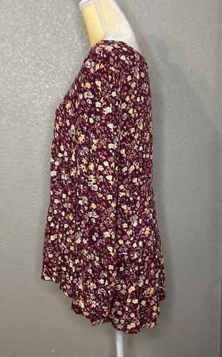 Time and Tru Stufen Babydoll dunkel geblümt Boho Top Gr. XL weinrot Cottagecore - Bild 4 von 15