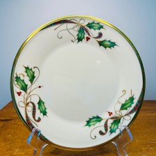 Lenox HOLIDAY NOUVEAU Salad Plate Ivory Gold Round Holly Ribbon Christmas 8 1/4"