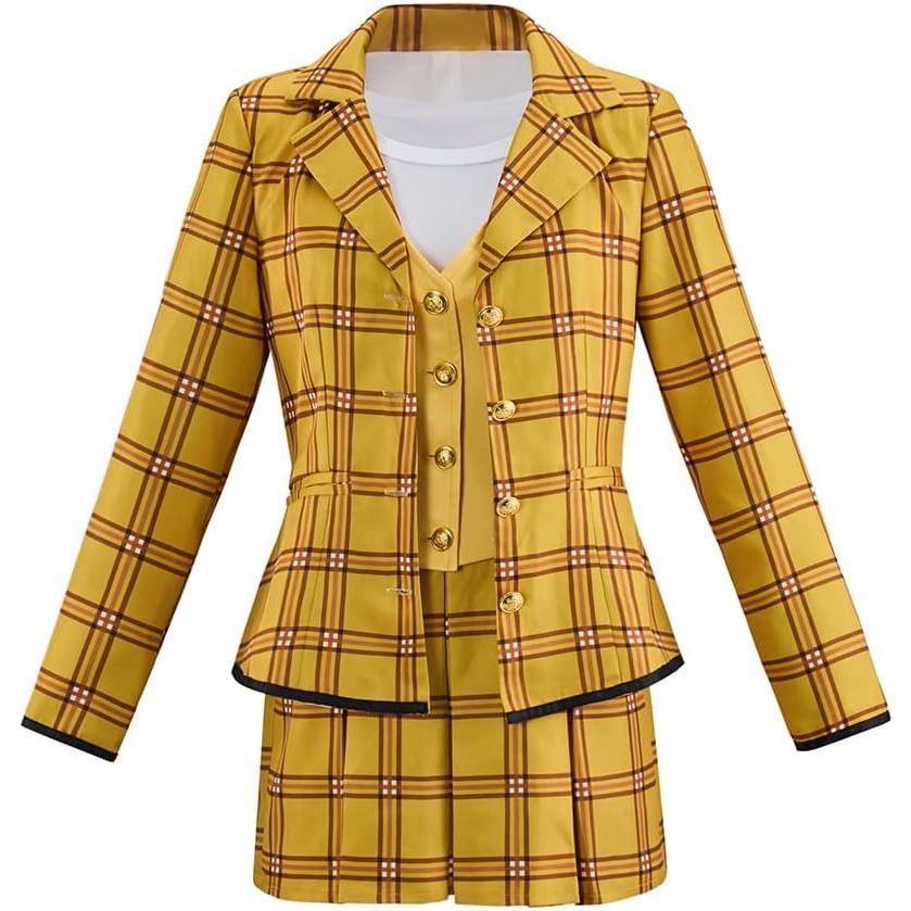 Clueless Cher Costume Women Yellow Plaid Jacket Skirt Set 90s
