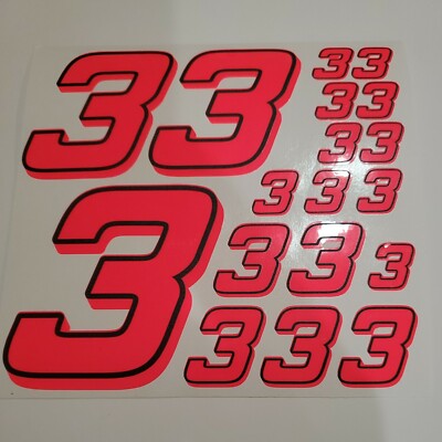 PINK FLUORESCENT black/pink Racing #3's vinyl Decal Sheet 1/8-1/10-1/12RC Modelx