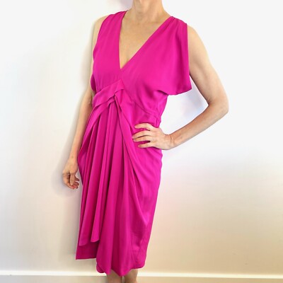 Willow KITX Designer Sz 8 Hot Barbie Pink Silk V Neck Draped Dress Aus Designer