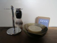 Shaving Set - Silvertip Badger, Stand, Buffalo Horn Bowl, Natural Soap