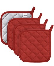 Kitchen Towel Set - Red - 4 Pot Holders, Oven Mitt, Dish Towel, Dish Drying Mat