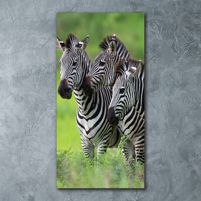 Wand-Bild Kunstdruck aus Hart-Glas Hochformat 60x120 Drei Zebras