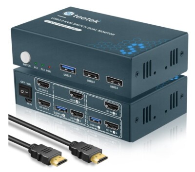 Steetek USB 3.0 KVM Switch Dual Monitor HDMI 4K@60Hz, KVM Switch 2 Monitor/ 1561