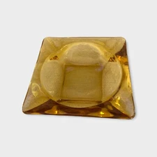 Vtg Amber Glass Square Ashtray Yellow Gold 4½" 70s Replacement 