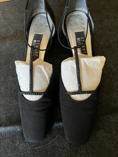 Stuart Weitzman 9AA black peau de sois/bling d'Orsay block 1 1/2 in. heels