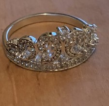 925 Crown Shaped Ring CZ Sterling Vintage Scroll Design size 10