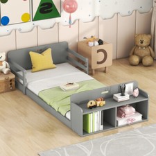 Solid Wood Floor Bed w/ Storage Footboard Kids Bed Frames Twin Size Platform Bed