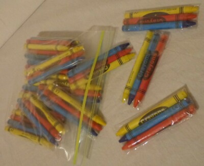 KIDS CRAYONS  25 INDIVIDUAL PERSONAL COLORING PACKS OF 3 SKINNY RED BLUE YELLOW