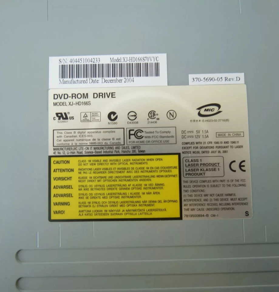 Sun 370-5690 16X DVD-ROM / 48X CD-ROM 1 5/8" ATAPI/IDE X5409A TESTED! - Image 3 of 4