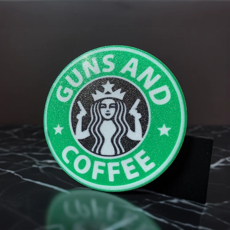Guns & Coffee Coaster | Starbucks Coffee Coaster Gift for Gun Lovers (2 Pack)