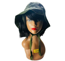 Vintage 1989 Womens Bucket Tie Hat Waterproof Olive Green One Size
