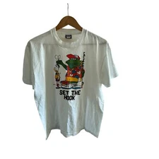 Vintage single stitch Screen Stars Best 'Set the Hook' Fishing T-Shirt Size XL