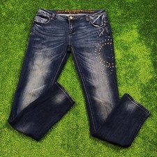 Desigual Jeans Donna 30 Slim Skinny Fit Distressed Lavaggio Scuro Designer Denim