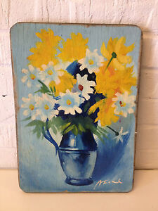 Probabile Vintage Firmato Still Life Dipinto Su Legno Tavola Asse Di Fiori Ebay