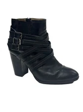 SOFFT Women's Brown Leather  Heel Strappy Buckle Zippered Ankle Boots size 10 M