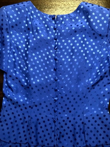 VTG Maggy London Womens Royal Blue Silk Short Sleeve Polka Dot Midi Dress Size 6 - Picture 7 of 8