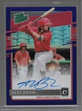2020 Panini Donruss Optic Purple Prizm Autograph Alec Bohm Phillies #d 2/75