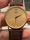 Men's Vintage 1985 Watch SEIKO 6530-7009. Marked Diamond Dial. Midsize gold