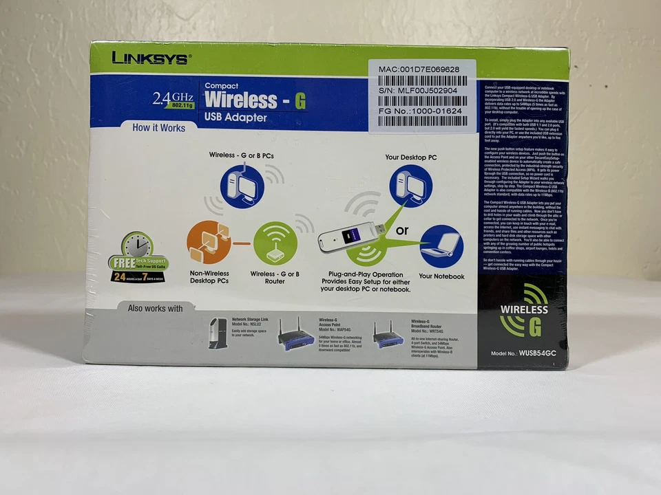 Linksys WUSB54GC Compact Wireless-G USB 2.0 WIFI Network Card Adapter Dongle - Image 2 of 4