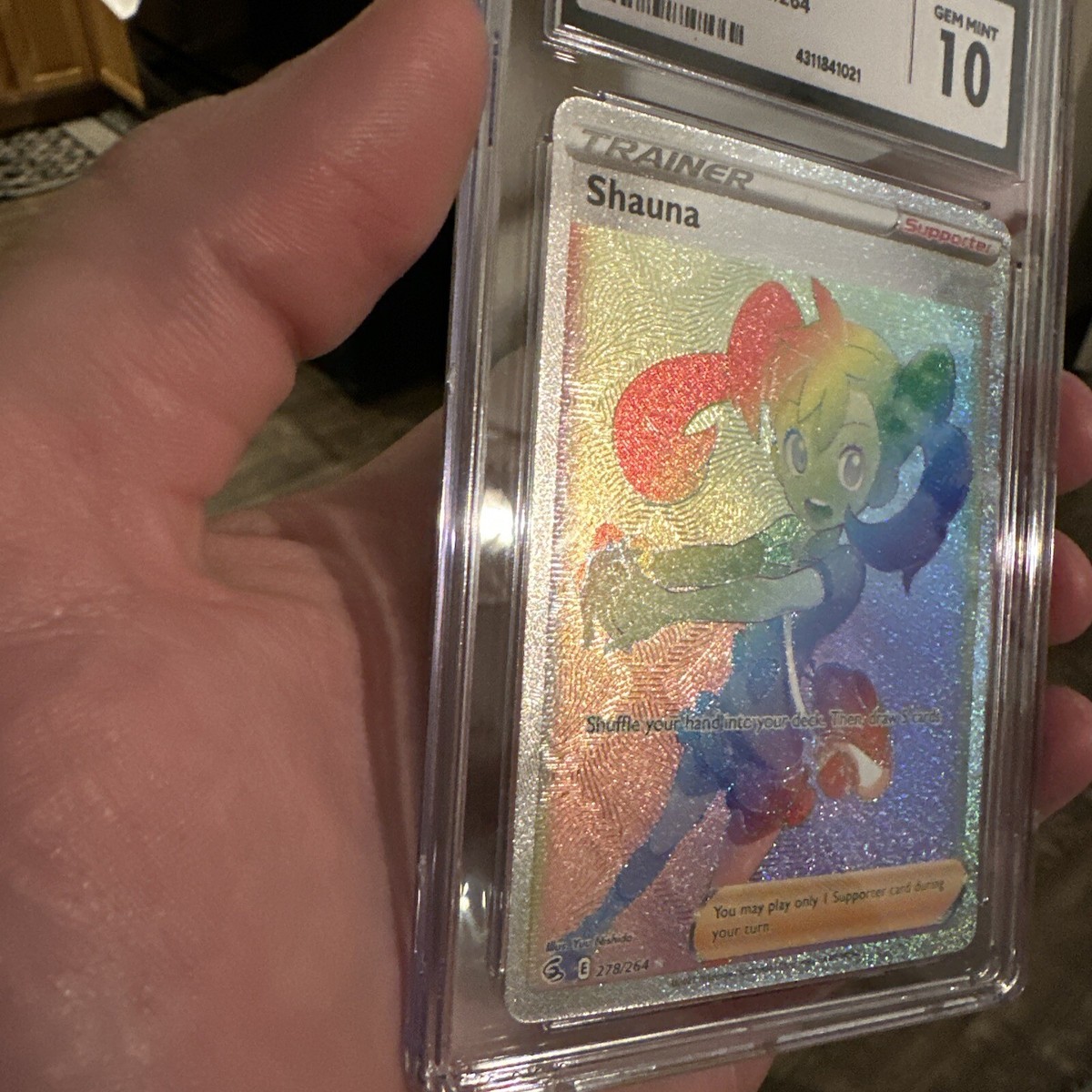 shauna rainbow pokemon card value Pokemon TCG Fusion Strike Shauna 278/264 Rainbow Secret Rare CGC Gem Mint  10