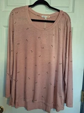 C & C California Blouse Womans 2X NEW Dusty Pink Flower Print Burn Out