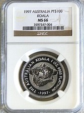 1997 PLATINUM AUSTRALIA $100 TWO KOALAS 1oz NGC MINT STATE 66 1625.00 per troy oz