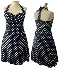 SALE! 12 14 16 18 20 BLACK WHITE POLKADOT 50s VINTAGE COTTON HALTER NECK DRESS