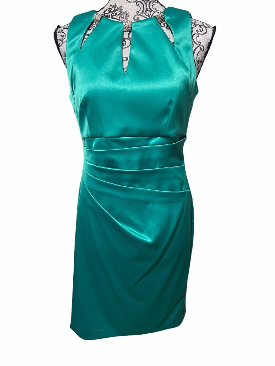 eliza j emerald green dress Women’s 6 Pleated Cocktail Stretch Rhinestone Accent Web Collection: New Era
