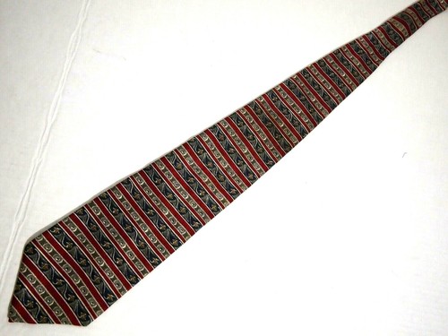Geoffrey Beene Mens Necktie Tie Red Beige Blue Geometric Striped 60" - Picture 2 of 4