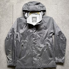 REI Co-op Kids Hooded Rain Jacket Gray Silver Lightweight Outdoor Medium 10-12