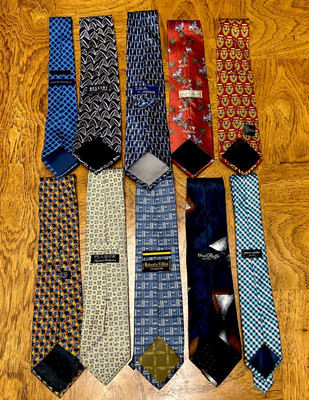 #ad Lot Of 10 Top Brand Variety Mens Silk Textured Ties Variety Of Colors Patterns $14.88